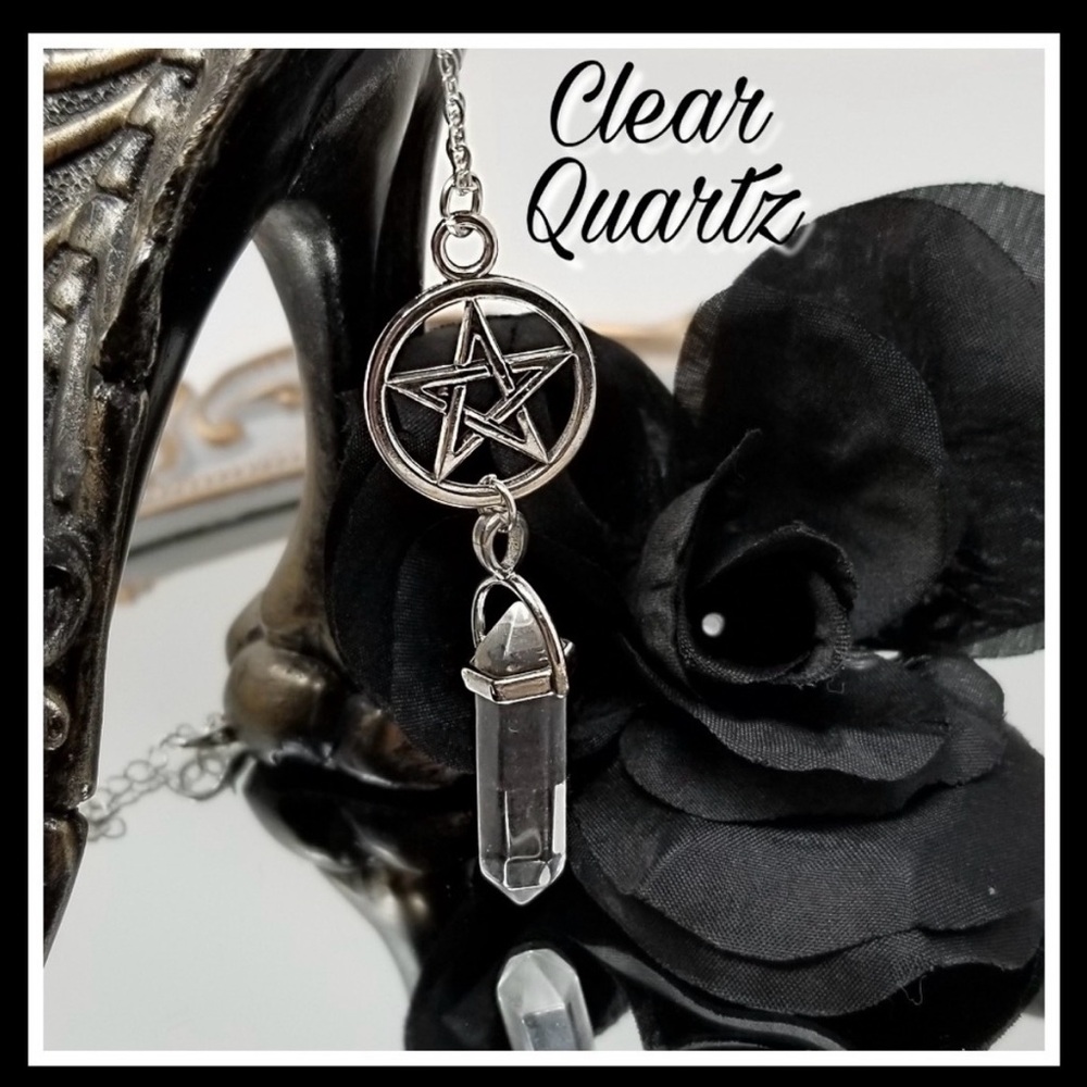 {NEW} Silver Pentacle Necklace with Clear Quartz Pendant